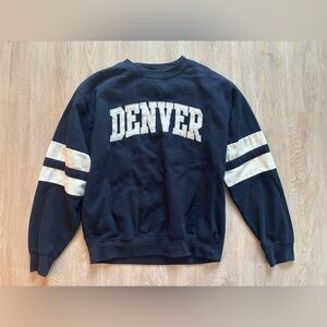 New York Popular Sweatshirt Denver Medium Navy Blue Crewneck Fleece Spell Logo